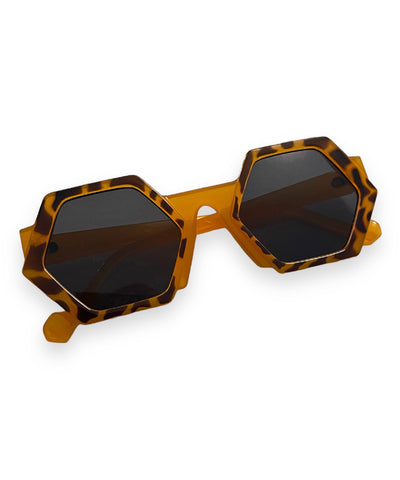 Caramel Tortoise 1960s Style Mod Hexagon Sunglasses