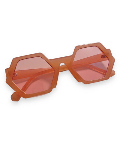 Soft Pink 1960s Style Mod Hexagon Sunglasses