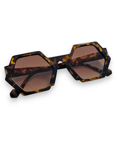 Tortoise Brown 1960s Style Mod Hexagon Sunglasses