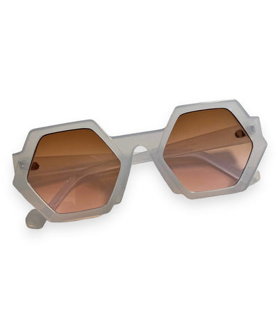 Soft White 1960s Style Mod Hexagon Sunglasses